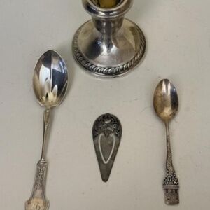 Vintage 4 piece set Sterling Silver Weighted Candle Holder 2 Spoons Money Clip